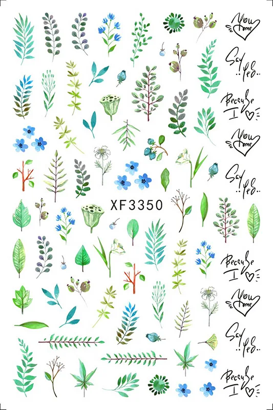 12 pcs/Set 3D Leaf Nail Art Sticker Sliders Manicure Designs Self Adhesive Nail Sticker Decoration Beautiful Tips Decals AO-8D