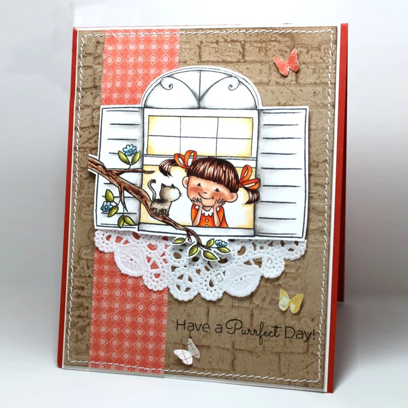 Mew хорошего дня! Прозрачные штампы для сделай сам создание карт улыбка девочка и