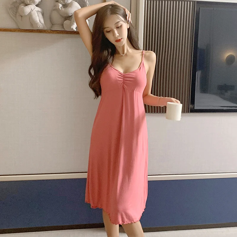 

Nightdress Women's Summer Pajamas Cotton Sling Modal Cute Light Gray Large Size Internet Hot Private Home Wear