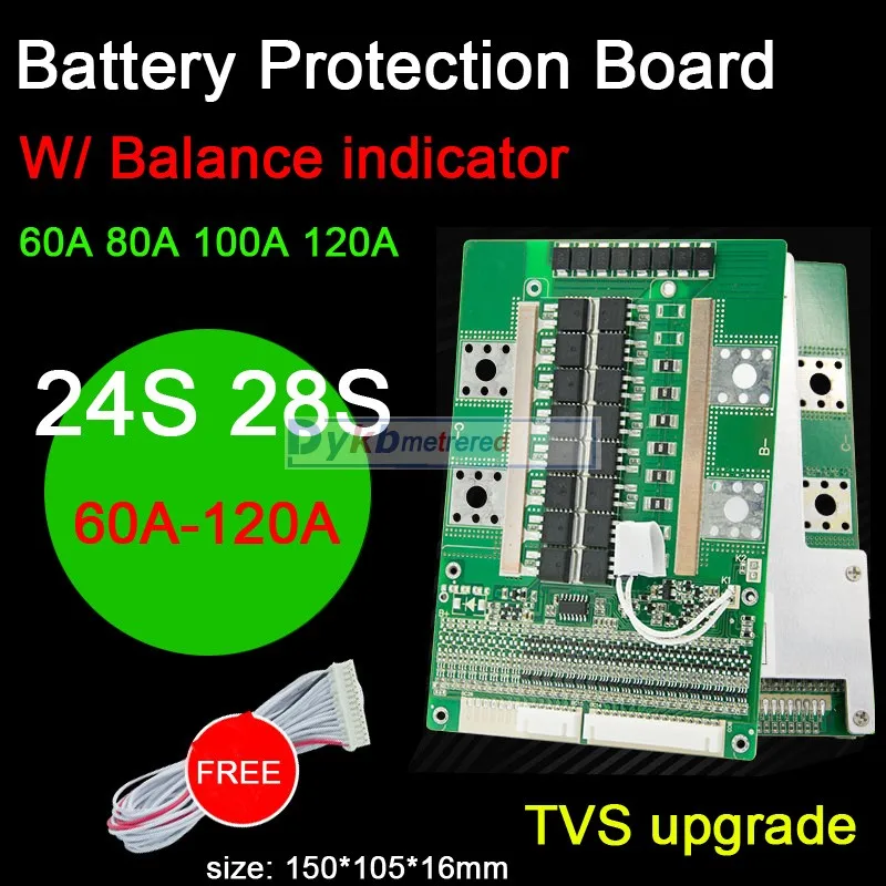 

24S 28S Lifepo4 3.2V Li-ion Lipo 3.7V Lithium Battery Protection Board BMS 60A 80A 100A 120A W balance indicator LED