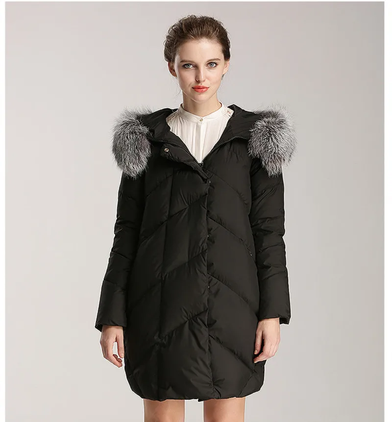 Модные женские куртки на пуху с меховым воротником и капюшоном женская зимняя