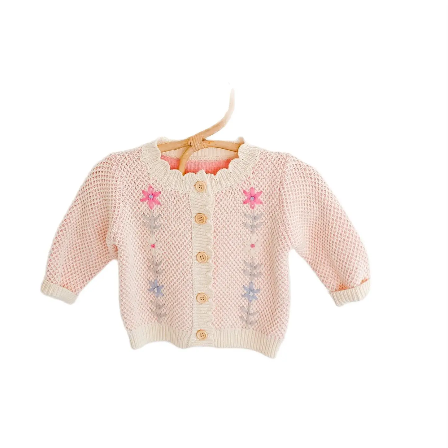 

Newest Baby Girls Sweater Knitted Newborn Toddler Embroidery Flower Sweaters Handmade Infant Single Breasted Cardigan Clothes 3M