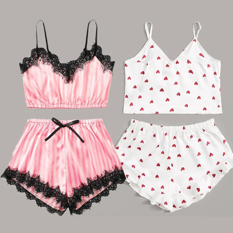 Пикантная Пижама женский Шелковый Атласный пижамный комплект с V образным