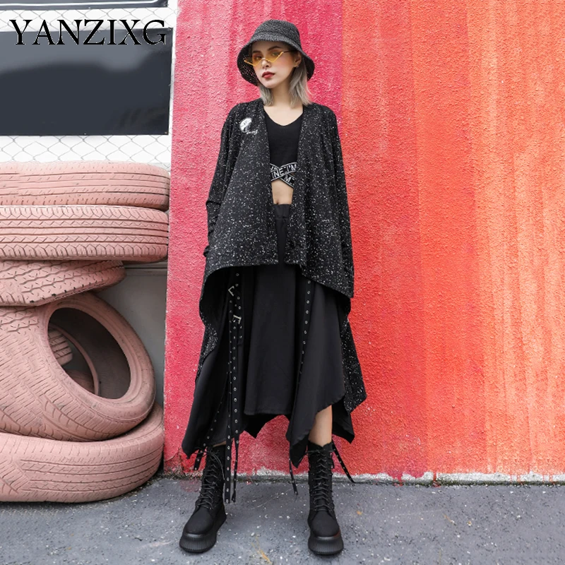 

Женская куртка свободного кроя с асимметричным подолом, с длинным рукавом, с отворотом, Осень-зима 2019