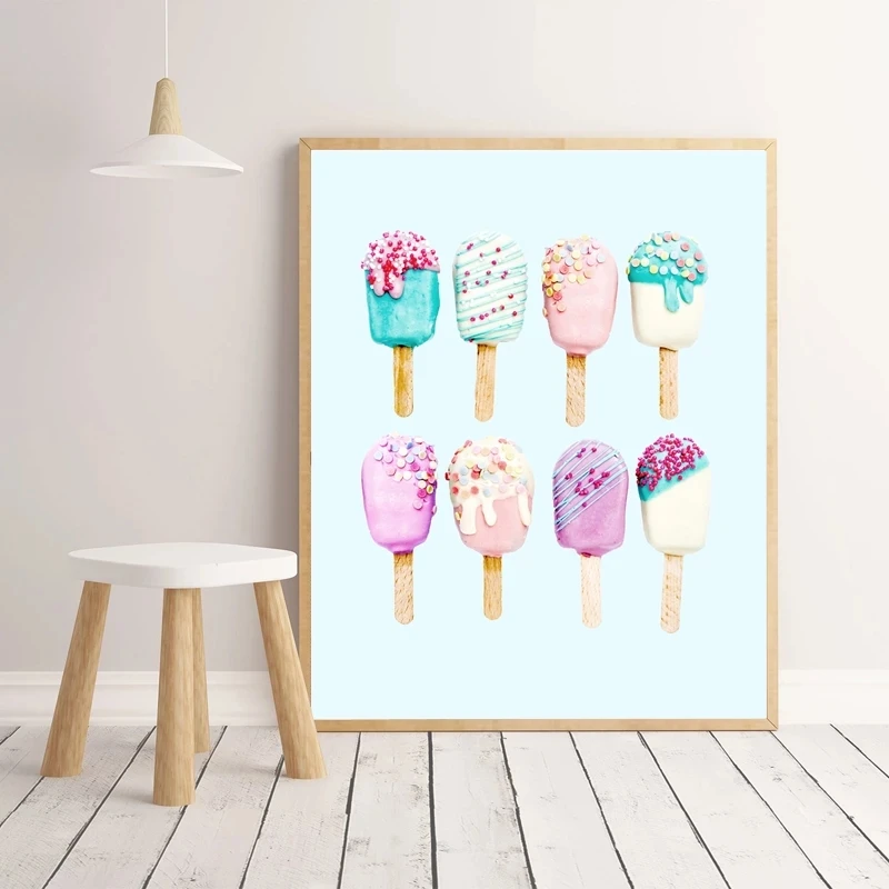

Wall Art Canvas Painting Watercolor Popsicle Summer Pastel Sweets Ice Cream Posters Prints Dessert Shop Nursery Kids Room Decor