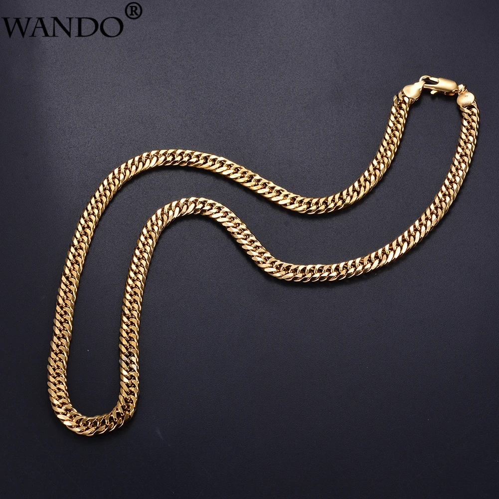 WANDO Fashoin Copper Chain Gold colour Necklaces For Men Link Chains Hiphop/Rock Jewelry 6mm width 50cm Long N16 | Украшения и