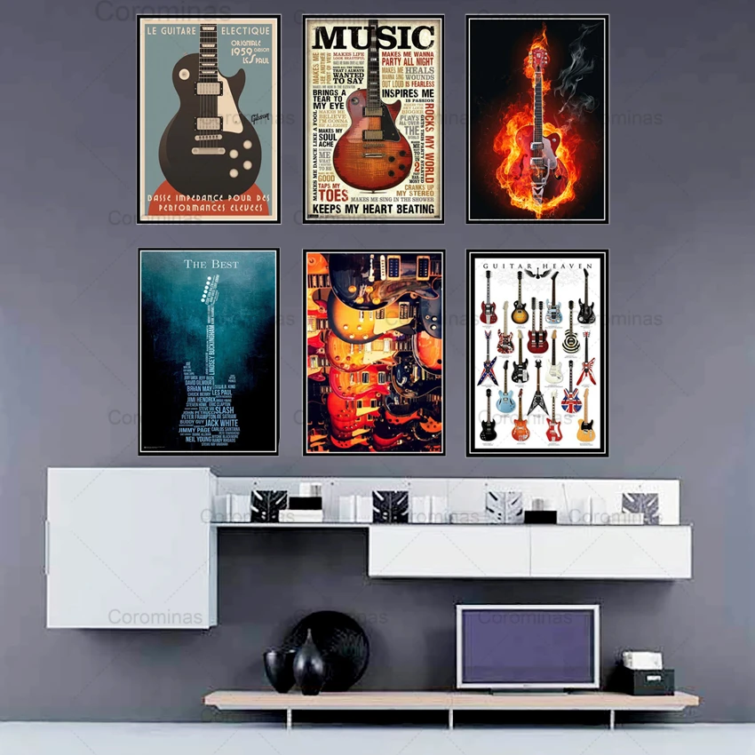 Настенная Картина на холсте с изображением гитар инструментов коллекций музыки