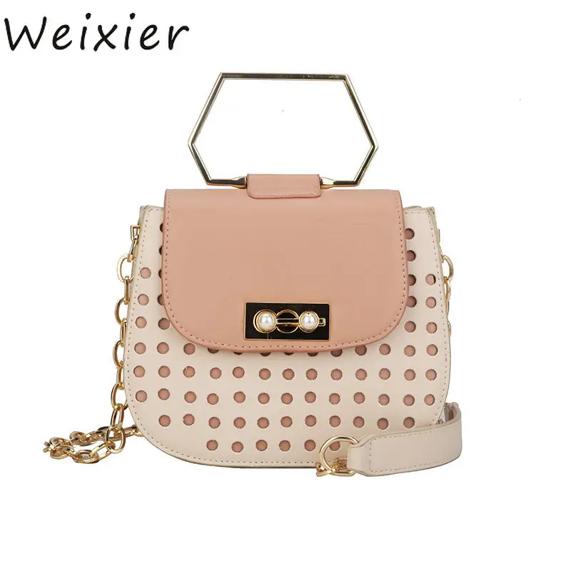 

WEIXIER Bags Ladies Solid Messenger Bag Female Small bag Artificial Leather Hollow Small Saddle Crossbody Bag Purse AL-55