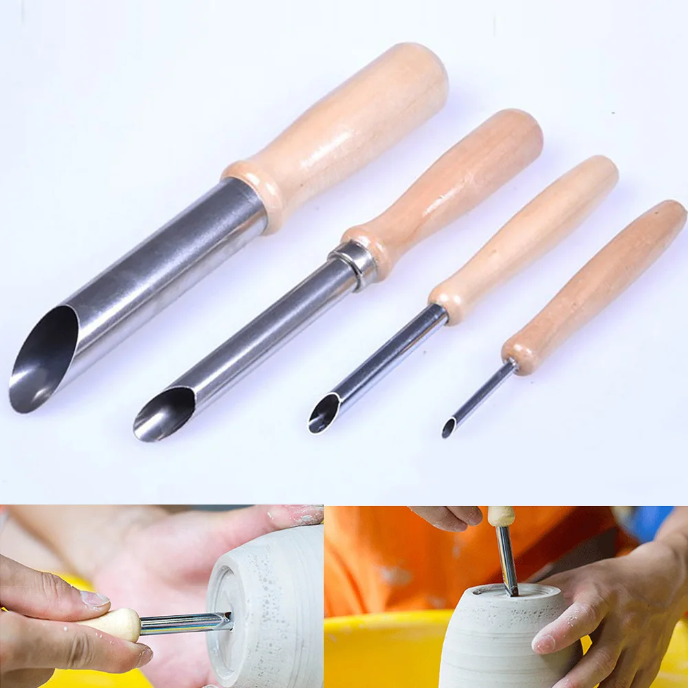 

4pcs Round Carving DIY Pottery Stainless Steel Hole Cutter Set Compact Drilling Varied Size Clay Sculpting Tool Ceramic Assorted
