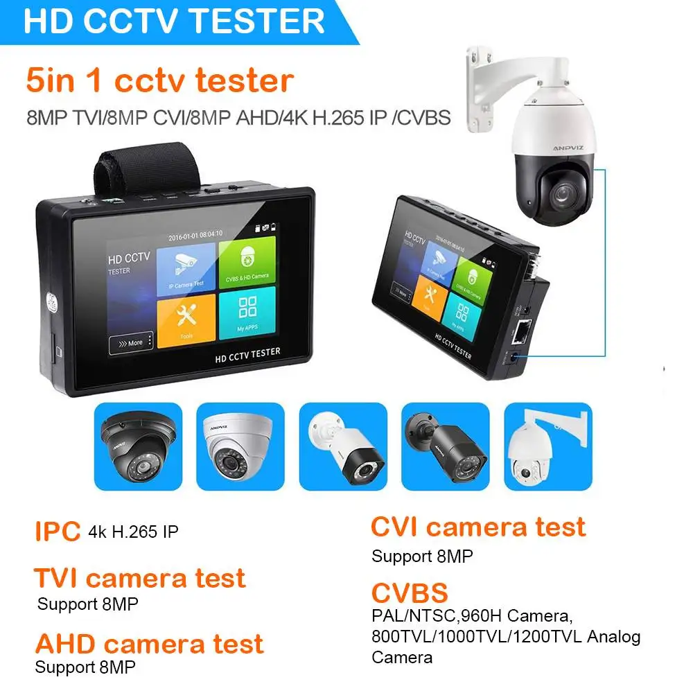 GUUDGO 4-дюймовый 4K IP-камера тестер монитор 8MP AHD / TVI CVI CVBS монитора камеры