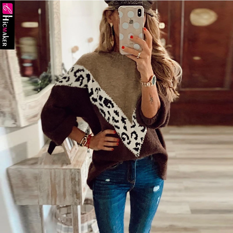Женский вязаный пуловер большого размера свитер с рисунком животных круглый