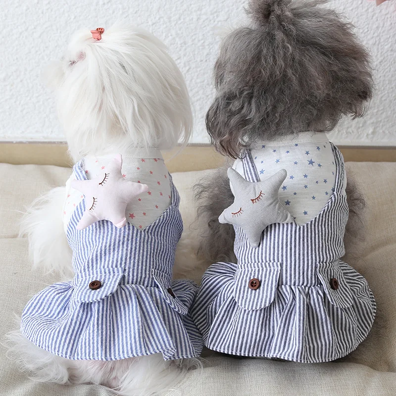 Платья для девочек в полоску со звездами и собаками летний праздничный