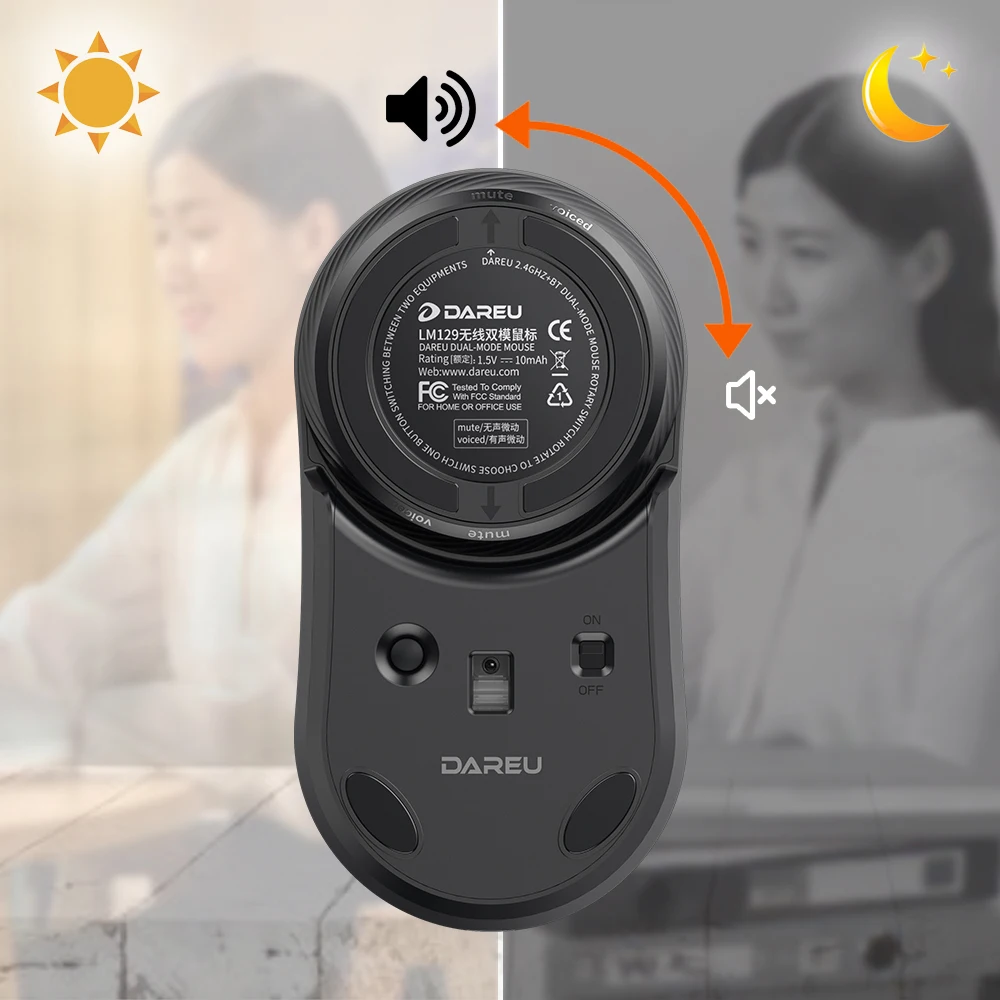 DAREU UFO Беспроводная Бесшумная мышь Bluetooth+ 2,4 ГГц Двухрежимная оптическая мышь с отключением звука или щелчком кнопки для правой и левой руки