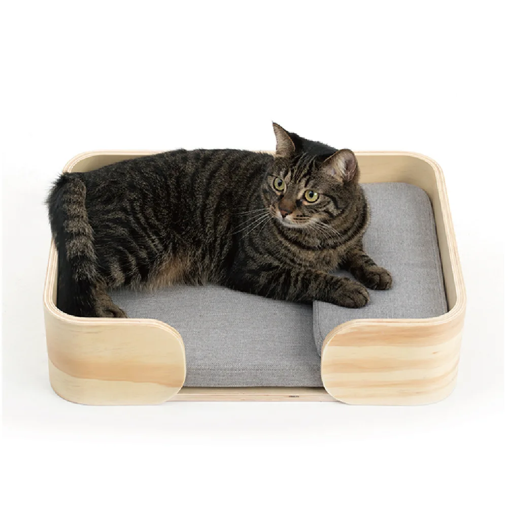 安い スパイラル猫砂木製正方形のベッド猫ベッド四季の一般的なペット砂犬小屋小型犬小屋