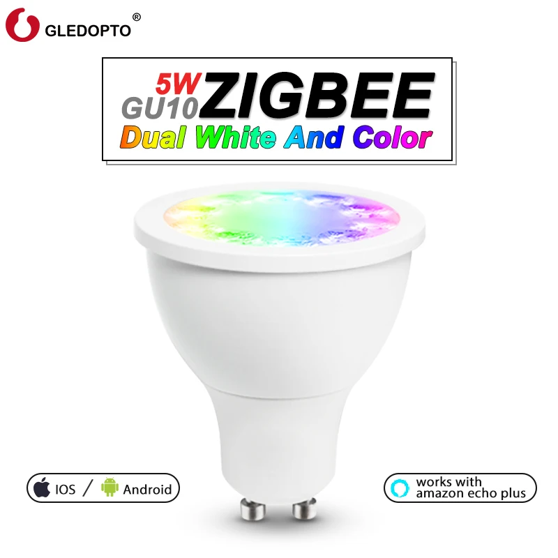 

GLEDOPTO Zigbee 3.0 RGB+CCT 5W GU10 Smart Home Led Spotlight AC100-240V Dimmer Dual Light Work with Alexa Echo Plus