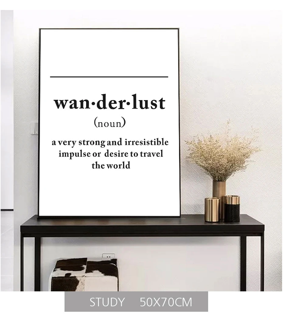Черный и белый Wanderlust определение буквы холст живопись Скандинавия плакат печать стены Искусство картина для детской комнаты домашний декор