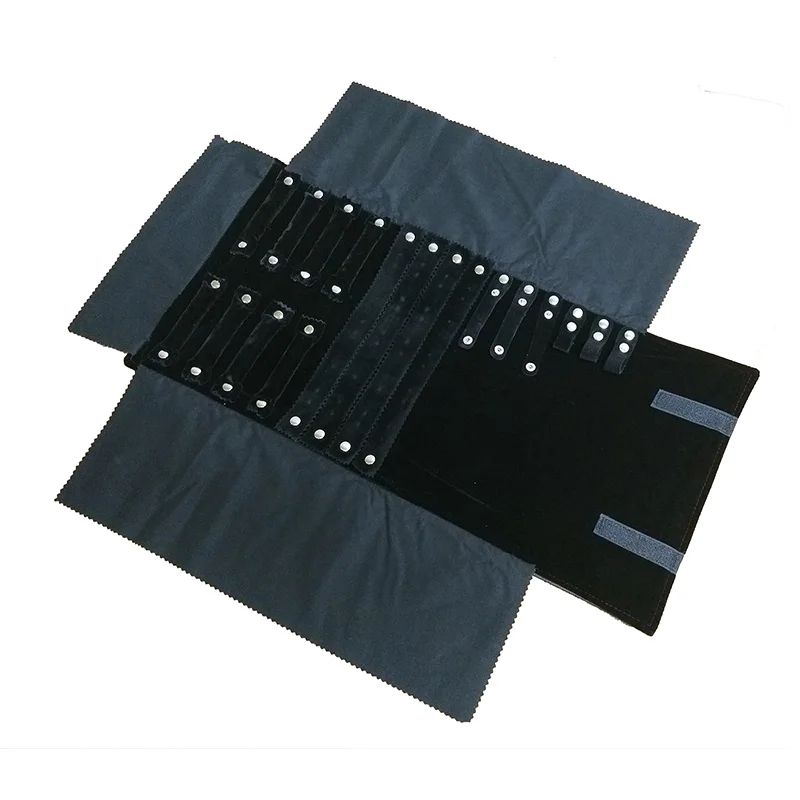 

Super Black Leather Multi Jewelry Display Bag Travel Roll Pouch for Ring Earring Necklace Bracelet Storage Folding Bag