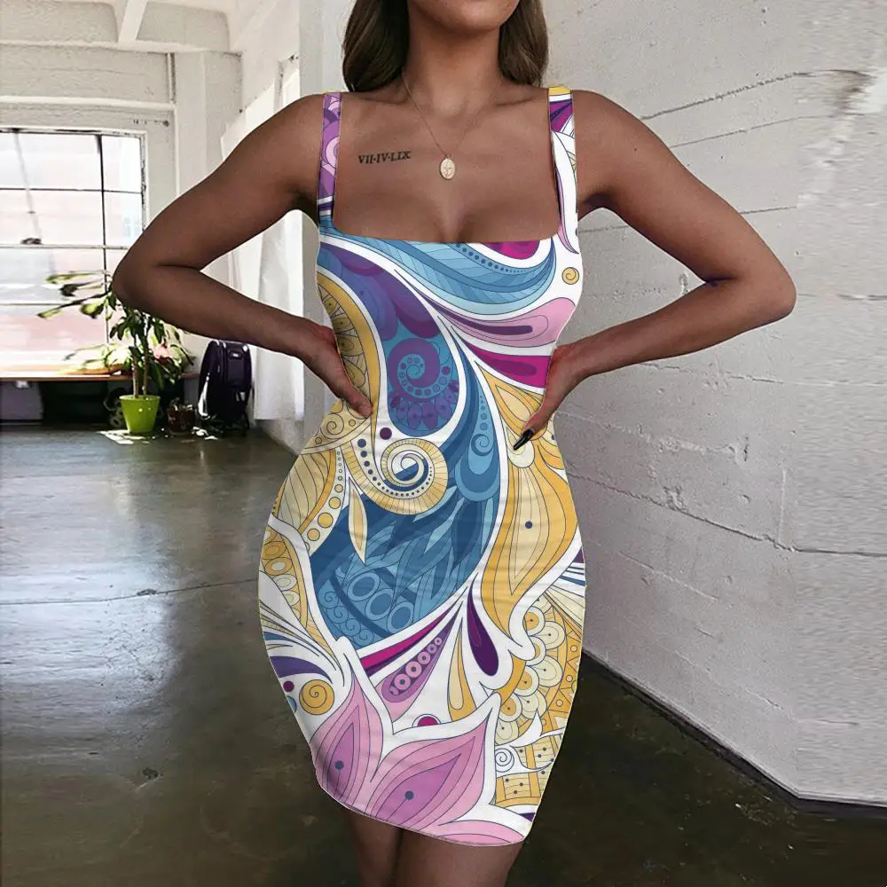 

KYKU Brand Flowers Dresses Women Floral 3d Print Colorful Vestido Sexy Cute Ladies Dresses Womens Clothing Club Vintage Boho