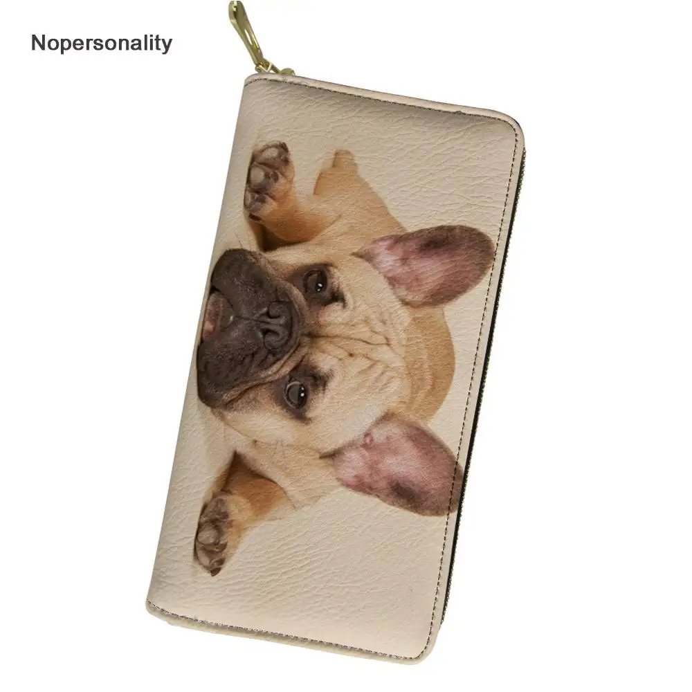 

Милые кошельки Nopersonality из кожи с принтом французского бульдога, длинные кредитные держатель для карт, 3d женский клатч, сумочка для телефона