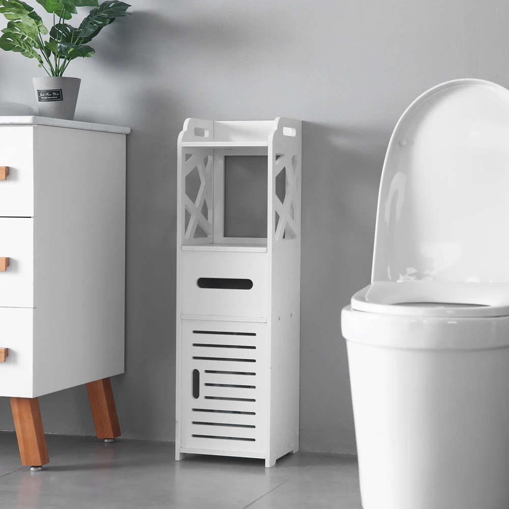 

3-tier Bathroom Storage Cabinet with 2 Doors 23*23*80CM White HUG-Deals