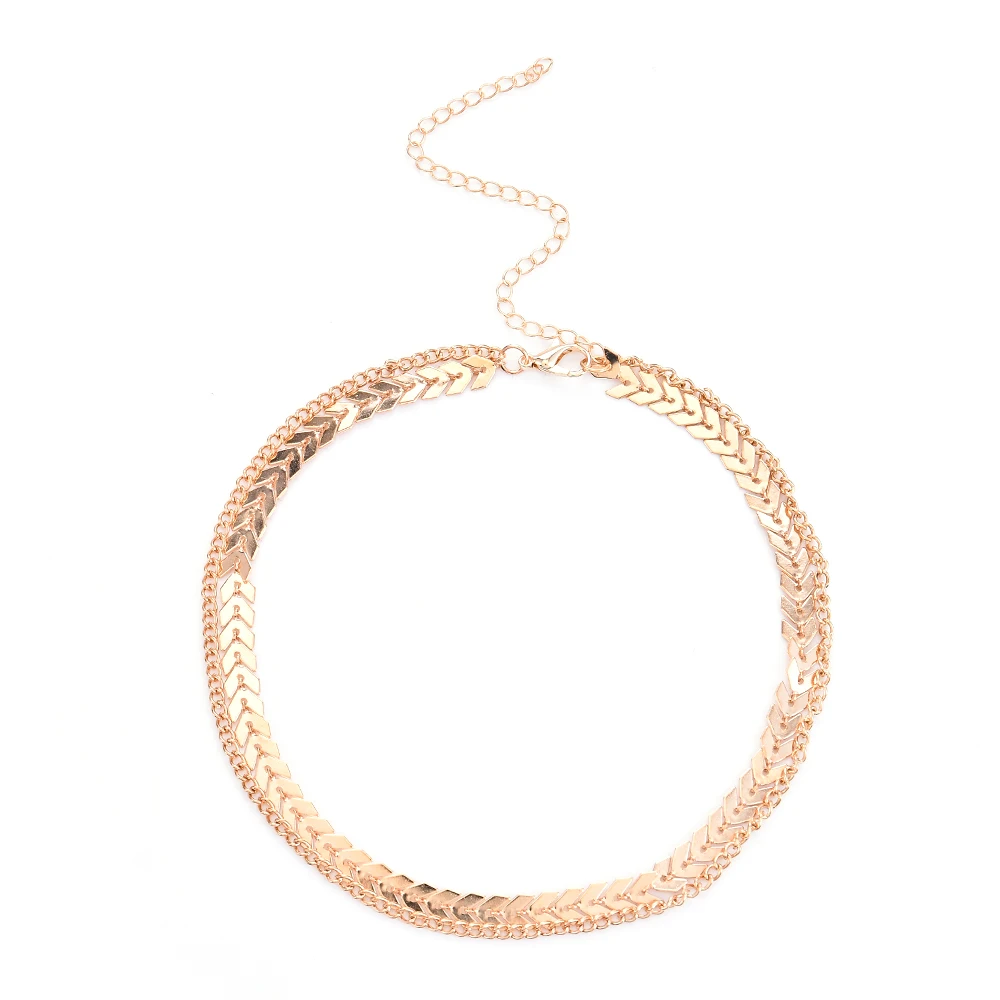

Fashion Women Lady Elegant V Sequins Chain Necklace Bib Party Double Layer Necklace Jewelry Choker Necklace Chains