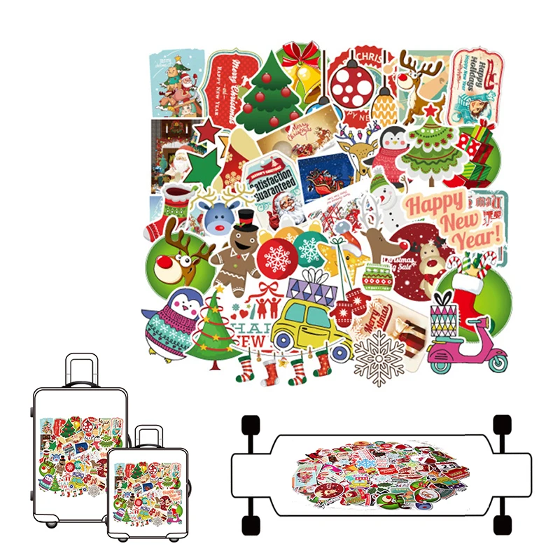 

100Pcs Merry Christmas Stickers DIY Funny Graffiti Stickers for Luggage Water Bottles Cars Motorcycle Notebook Skateboard Laptop