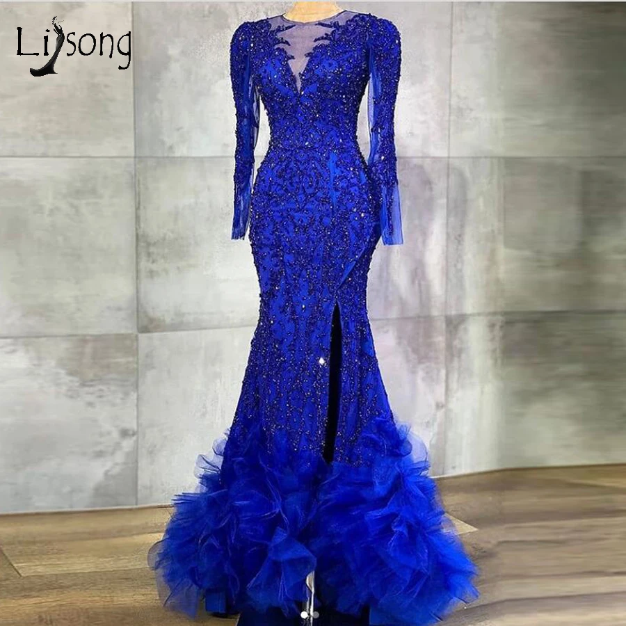 Реальное изображение роскошные королевские вечерние платья русалки с длинными