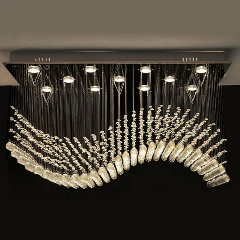 Free shipping wave flush mount crystal chandelier of living room lighting LED crystal light GU10 luminare  high quality