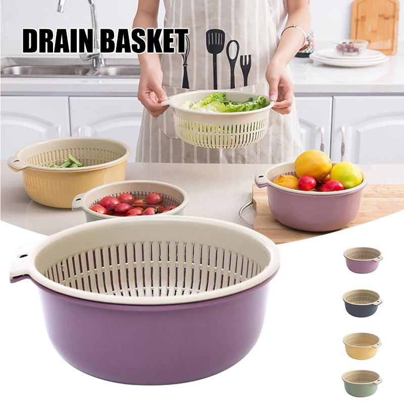 Двухслойная сливная корзина пластиковое кухонное ситечко зеленое для мытья