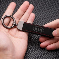 car logo keychain suede leather badge key fob 3d metal keyring auto accessories for kia cerato sportage r k2 k3 k5 rio 3 k7 kx5
