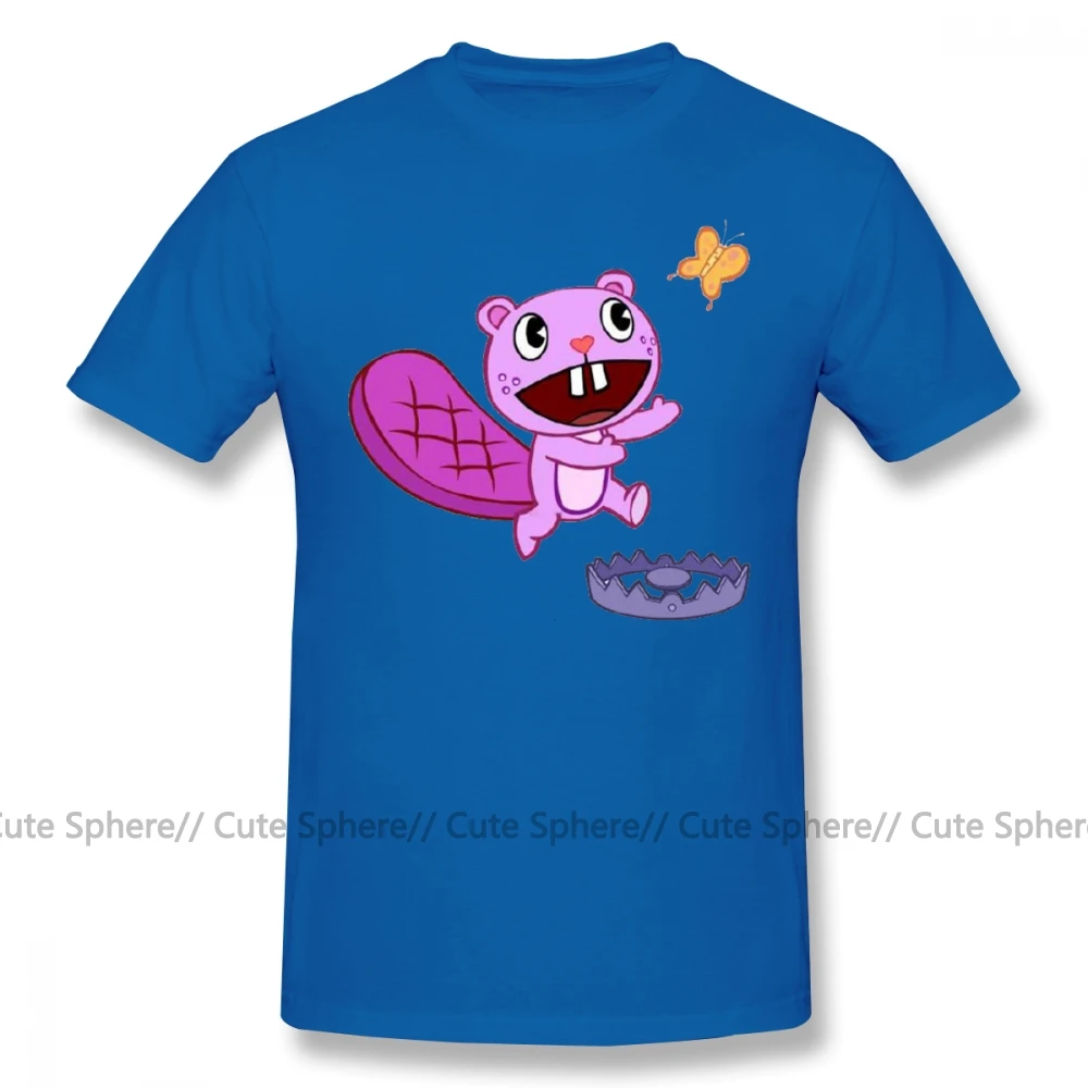 Футболка с надписью «Happy Tree Friends»; Милая футболка с рисунком зубастой и бабочкой; футболка с короткими рукавами - Цвет: Blue