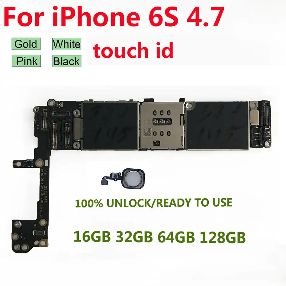 

Материнская плата для iPhone 6s с распознаванием отпечатков пальцев 16 ГБ 128 Гб 64 Гб разблокированный iCloud для iPhone 6S логическая плата
