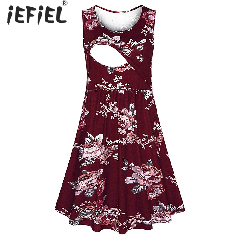 Одежда для беременных платье без рукавов Цветочная Туника Платья грудного