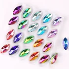 Серебряные когти в форме Navette, 20 шт.лот, цвета радуги и желе, AB, стеклянные кристаллы, 7*15 мм, Пришивание сумки со стразами, самодельная отделка