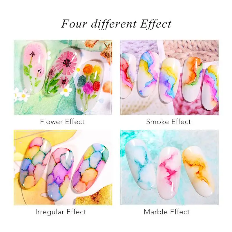 

BORN PRETTY 2Pcs/Set Watercolor Ink Polish Blossoming Nail Gel Smoke Effect Magic Smudge Bubble DIY Varnish Manicuring Decor