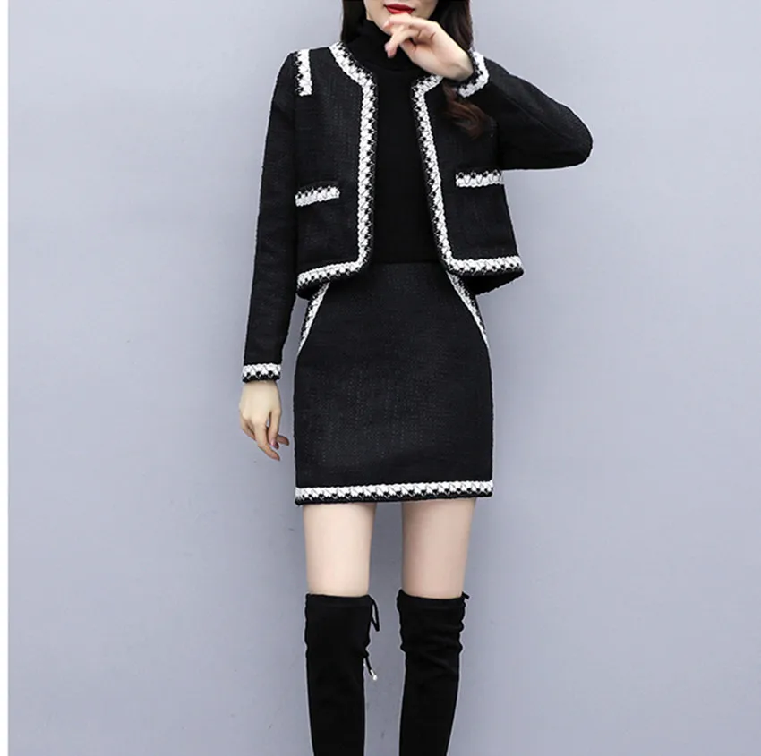 Высокое качество негабаритных твид Для женщин комплект из 2 частей 2019 осень зима