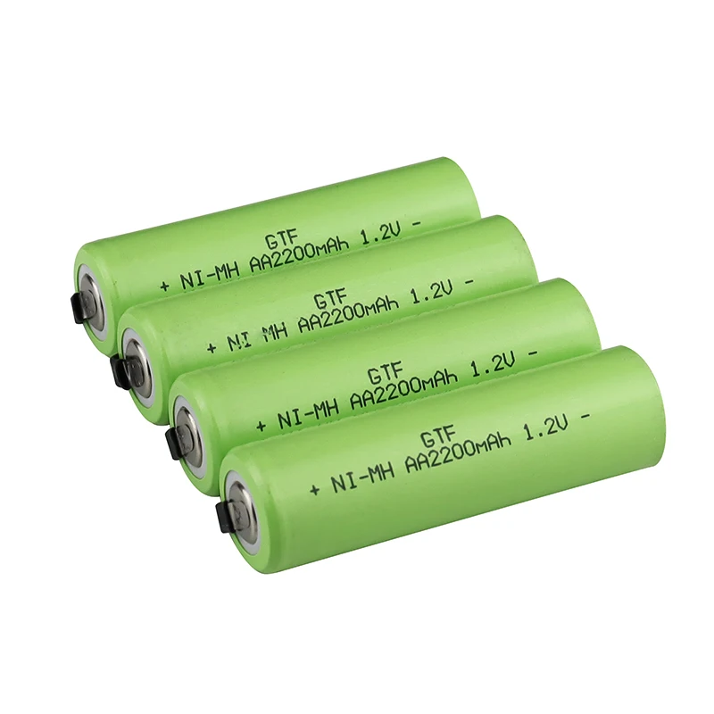 GTF 1 2 V AA перезаряжаемая батарея 2200mah nimh cell зеленая оболочка с сварочными вкладками