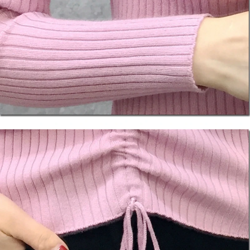 

Pullovers Women Solid V-neck Drawstring Autumn New Casual Slim Sweater Korean Elegant Fashion Knitting Womens Tops 9-colors Chic