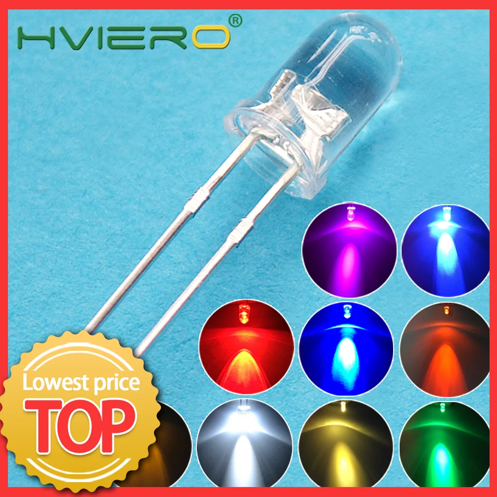 

F5 5mm Round White Red Green Blue Yellow Pink Water Clear Diode Led Super Bright Ligte Emitting Diodes 6000-6500k Lamp Bulb