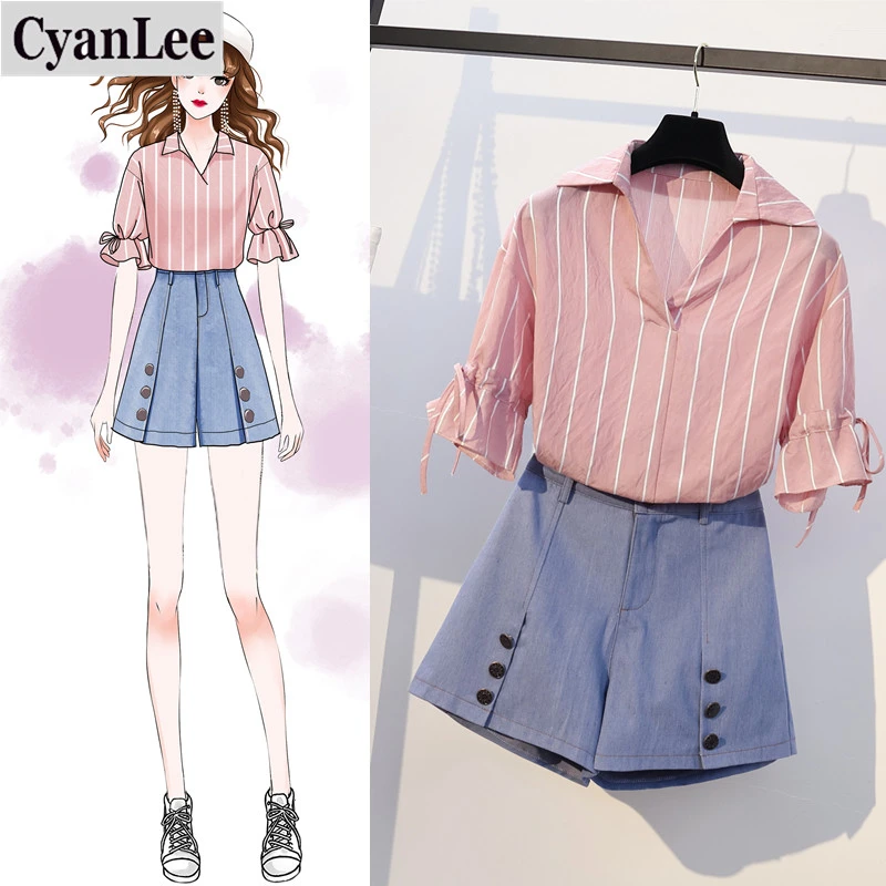 Женский комплект из 2 предметов новинка 2020 летняя одежда блузка в полоску +