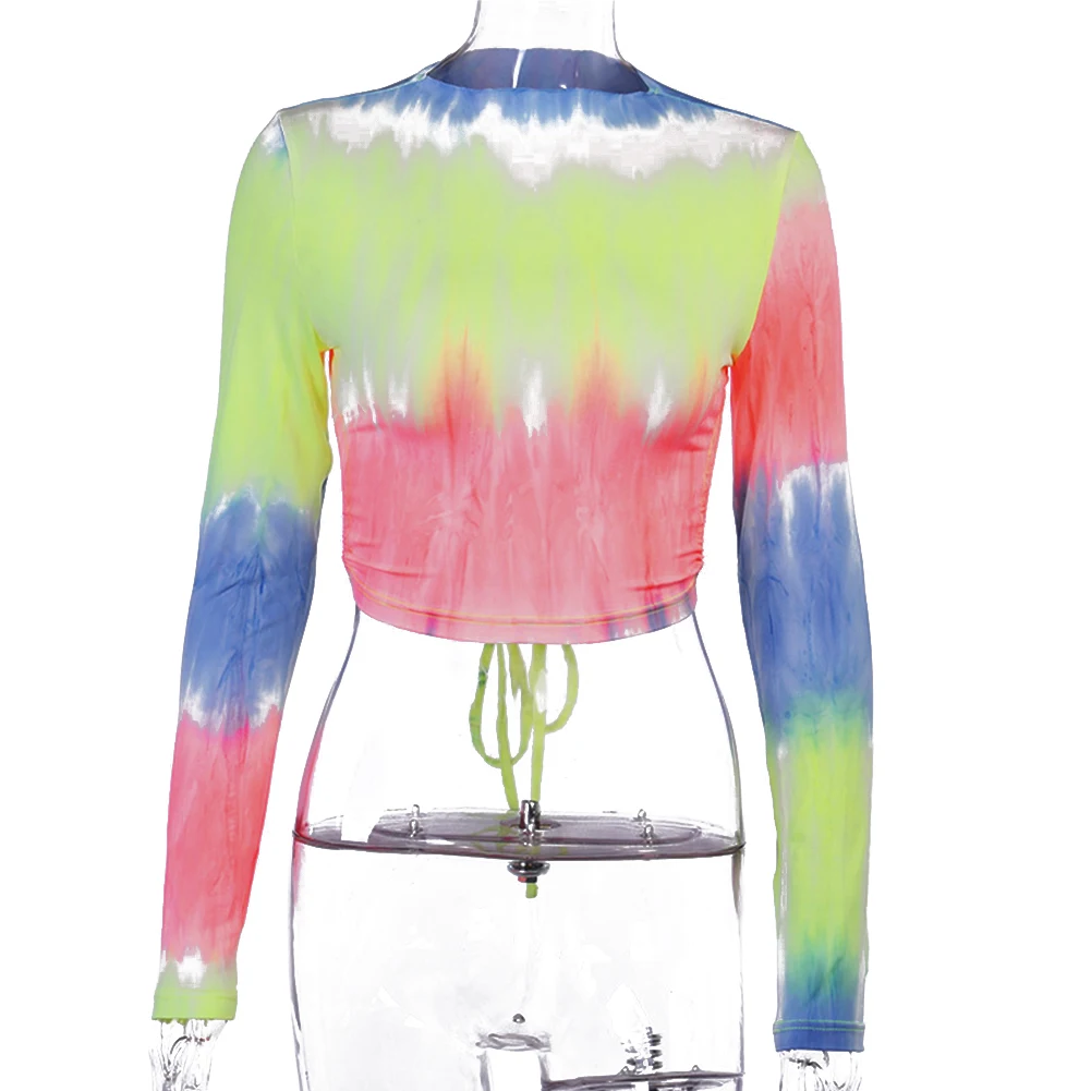 Женская весенне-осенняя полая футболка с длинными рукавами и завязками | одежда