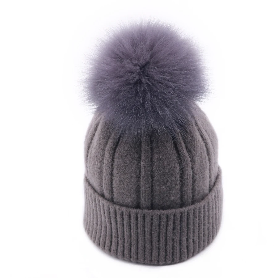 Зимняя женская вязаная шапка Skullies, Женская бини, шапка с настоящим помпон из лисьего меха, Роскошные плотные теплые уличные Лыжные шапки Gorro для девочек
