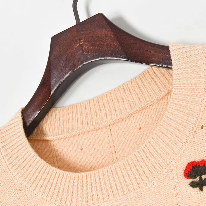 Женский трикотажный пуловер с рукавами-фонариками Свободный Повседневный