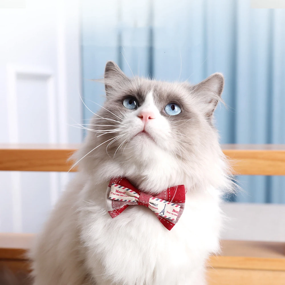 Ошейник для кошек с колокольчиком и бабочкой милый клетчатый узор Регулируемые