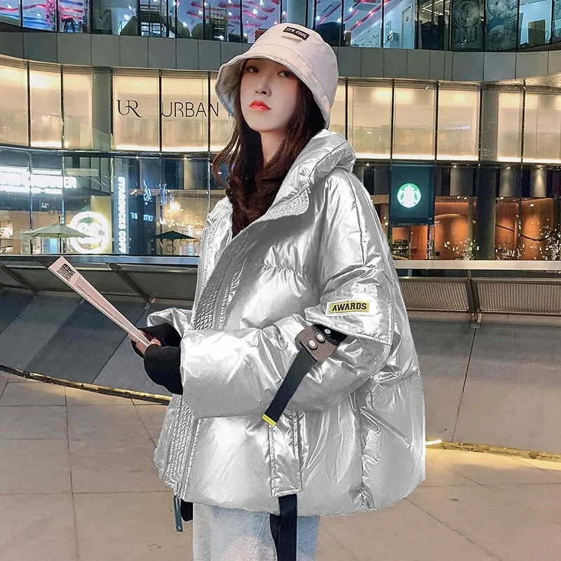 

Женское короткое глянцевое пальто, новинка 2021, зимняя теплая парка, куртка, женское повседневное свободное пуховое хлопковое пальто, Женско...