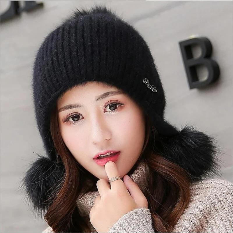 Новые плюшевые шапки с кроликом женские зимние модные милая Кепка узором