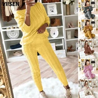 viisen sweater two2 piece set women matching sets tracksuits batwing sleeve hooded women crop top harem carrot pants suits
