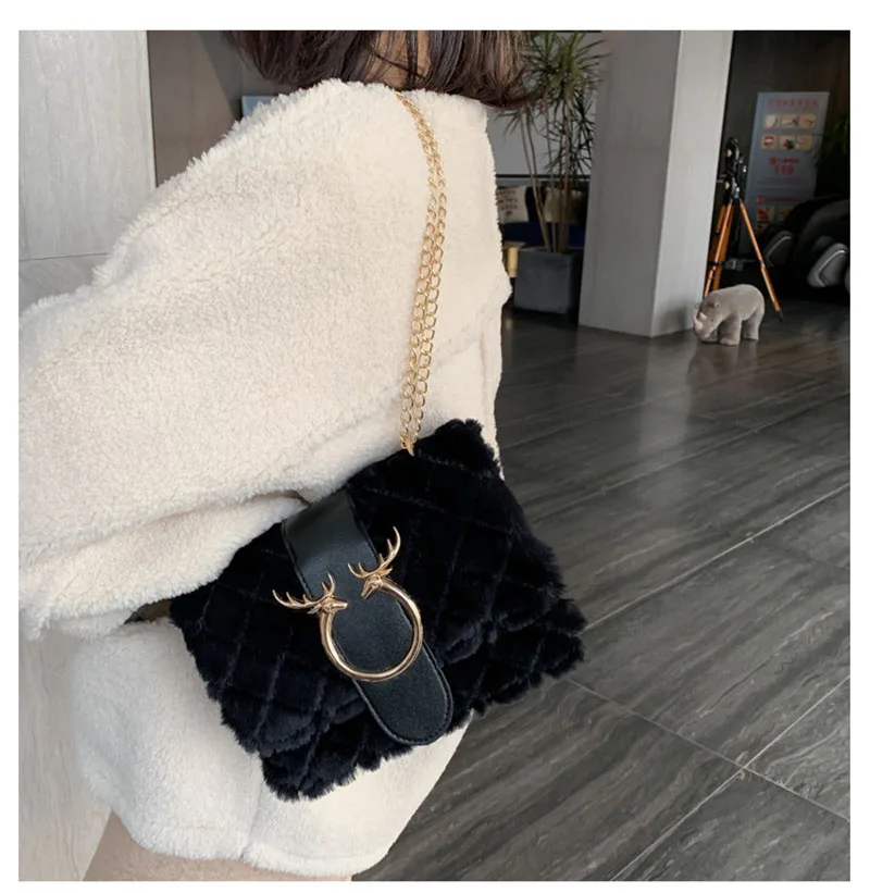 Женские зимние дизайнерские сумки на плечо из мягкого плюша и меха