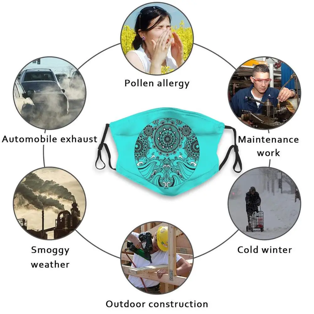 

Marine Mandala Anti Pollution Dust Black Mask Washable And Reusable Pm2.5 Face Mouth Mask Mandala Circle Meditation Sea Bird