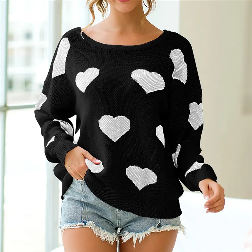Женский свитер осень-зима 2019 модный уличный белый вязаный пуловер с сердечками
